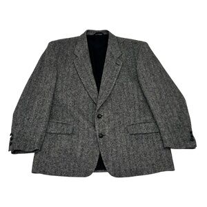 Protocol Mens 44R Single Breasted Blazer Gray Wool Tweed Herringbone Two-Button